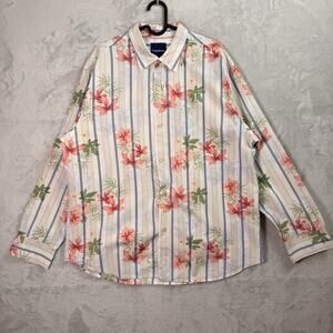 Tommy Bahama Button Up Shirt Mens XL Floral Cotton Silk Stripe Vacation Resort